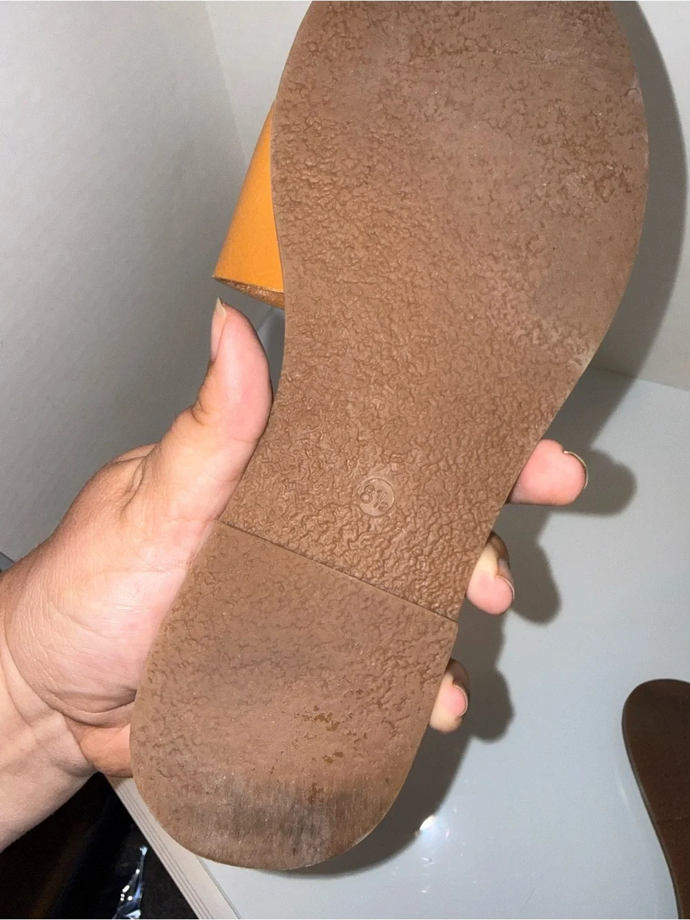 MADEWELL Tan Leather Slide Sandals with Toe Loop 8.5